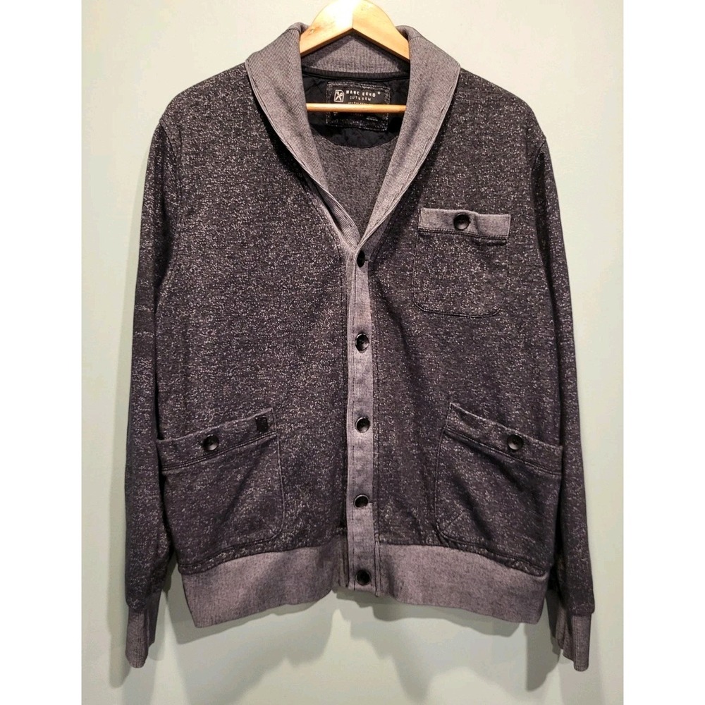 Vtg Y2K Marc Ecko Black Gray Cut & Sew Shawl Collar Cardigan Pockets XL